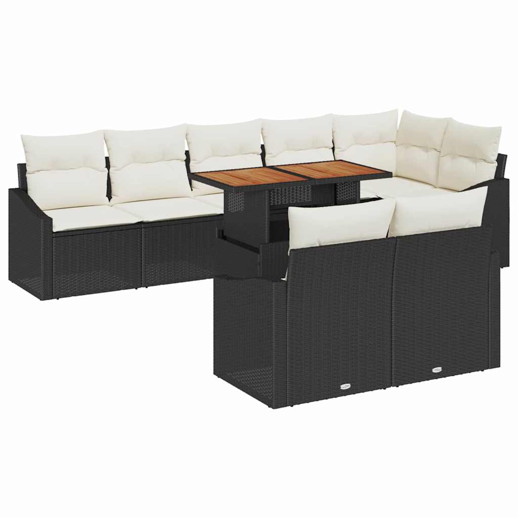 Garten-Sofa-Set mit Speicher 9 pcs Schwarz Poly Rattan